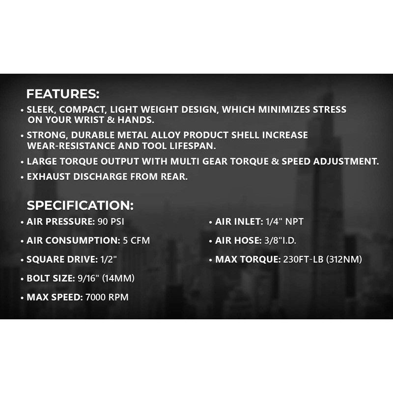 Air Locker IR002A 16pcs 1/2 Inch Air Impact Wrench Kit