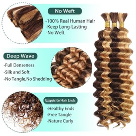 26 inch Highlight Deep Wave Bulk Human Hair for Braiding WuvuSnm Human Braiding Hair for Boho Braids 10A Deep Wave Boho Braids 3 Bundles