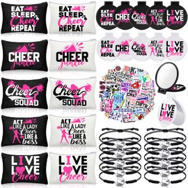 Talltalk 80 Pcs Cheerleader Party Favors Cheerleader Team Gifts Cheerleading Goodie Bags Stuffers Cheer Mirror Cheer Makeup Bag Adjustable Bracelets Cheerleading Stickers Sports Hair Scrunchies