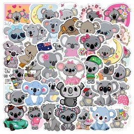 AUCEKO 50PCS Koala Stickers, Koala Themed Cartoon Stickers, Vinyl Material, Reusable, Perfect for Laptop, Water Bottle, Skateboard, Bike, Car, All Surfaces