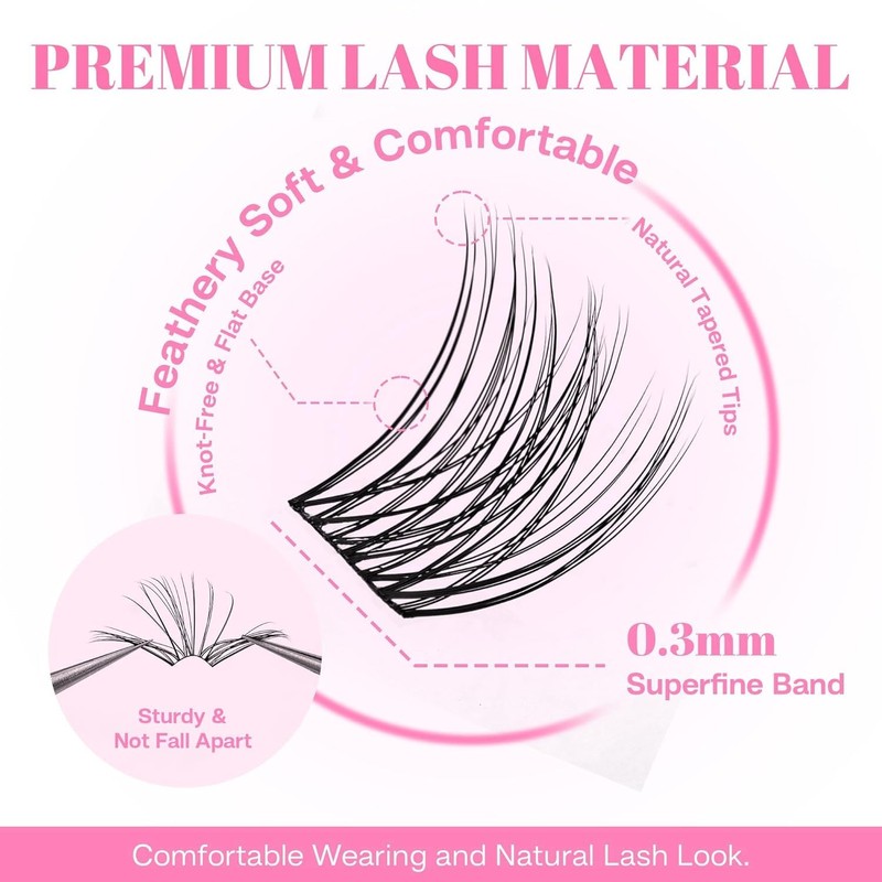 CALAILIS Individual Eyelashes, 132 Pieces, DIY Cluster Eyelashes, D Curl,