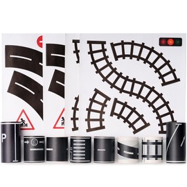 YUBX Road Tapes & Curves Stickers Set 8 Rolls Black Highway Washi Tapes Traffic Decorative Masking Tape for Toy Cars, Vehicles Kits, Kids Party Gift