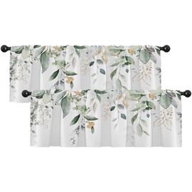 Emvency 2 Pack Valances Window Treatments Green Eucalyptus Leaves Spring Summer Blackout Drapes Adjustable Curtain for Windows Living Room Kitchen Over Sink 18x52 Rod Pocket Valances
