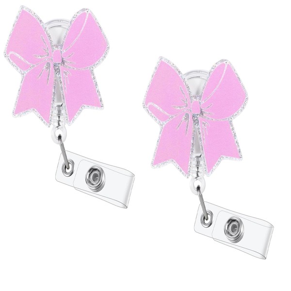 Liahelianx Pink Bow Retractable ID Badge Holder - Durable Alligator