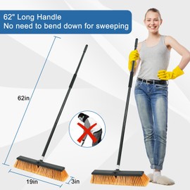 PBHEPPJ 18 Inchs Push Broom Outdoor Heavy Duty, Shop Broom with 60" Long Bandle and Stiff Bristles for Cleaning Outdoor or Indoor Tile, Garage, Shop, Deck, Concrete, Wood, Stone, Patio Floor