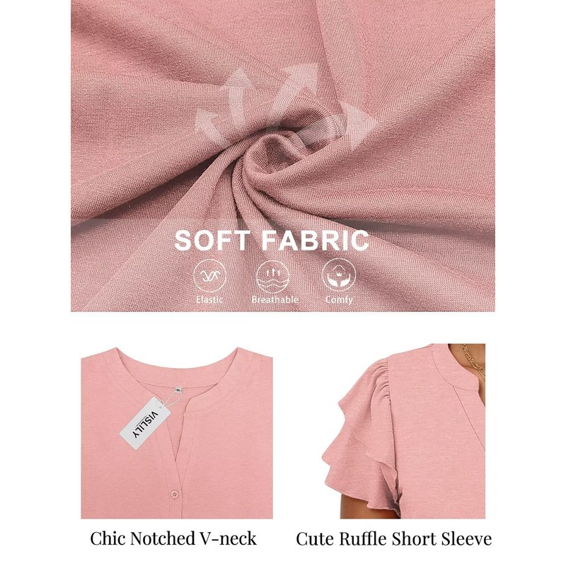 Womens Plus Size Summer Tops Ruffle Short Sleeve Shirts Button