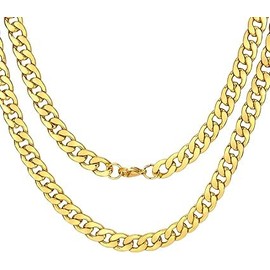 1Pcs Gold Chain, Necklace for Men, 24" Gold Necklace Ultra Luxury Look & Feel Real Solid 14k Gold plated Curb Fake Chain Necklace 7mm