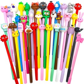 Muiyaneq 30Pcs Cute Cartoon Gel Black Ink Pens,Random Kawaii Writing Pens,Assorted Styles Pens for School Office Home Student Kids Present