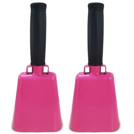2 pack 7 in. steel cowbell/Noise makers with handles. Cheering Bell sporting, football games, events. Large solid school hand bells. Cowbells. Percussion Musical Instrument. Cow Bell Alarm