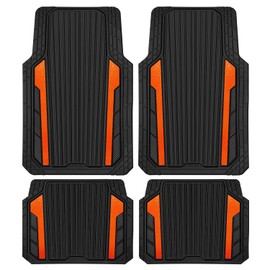 CAR PASS Heavy Duty Rubber Car Mats Metallic, Aluminum Film All Weather Floor Mats Waterproof Universal Trim to Fit SUVs Sedans Vans 4 Piece Anodized Deep Dish Two-Tone Sporty Black Orange Chrome