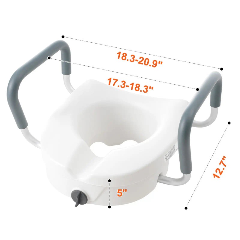 Adjustable 5\" Height Raised Toilet Seat for Elongated Toilets 350