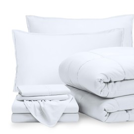 Bare Home Bed-in-A-Bag 8 Piece Comforter & Sheet Set - Split California King - Goose Down Alternative - Ultra-Soft 1800 Premium Bed Set (Split Cal King, White/White)