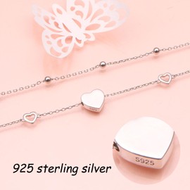 HOOHWE Anklets For Women Sterling Silver Love Heart Ankle Bracelets For Women Double Layered Anklets Beach Jewelry Adjustable Anklet Gift for Teens Girls