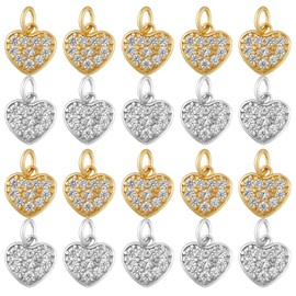 COGCHARGER 20 Pcs Heart Cubic Zirconia Charms Brass CZ Charm Pendants Brass Micro Pave Cubic Zirconia Charms for Jewelry Necklace Making