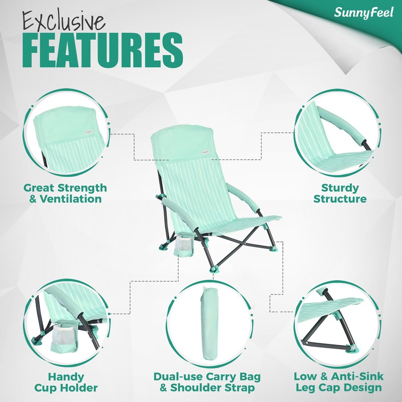 SUNNYFEEL Low Folding Beach Chair for Adults, Portable Lightweight Sling