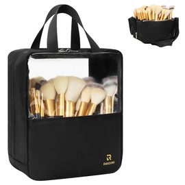 Makeup Brush Bag Extra Large Makeup Brush Organizer Bag Travel Stand-Up Makeup Brush Case Portable Marker Organizer Case Dust-Proof TPU Transparent Clear