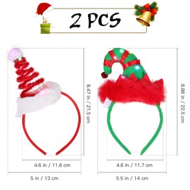 FRCOLOR Christmas Light up Headband Santa Hat Headband Christmas Elf HeaChristmas Head Boppers Feather Headband Light up Christmas Hairband for Women, Girls for Holiday Party, 2PCS(Green, Red)