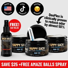 Happy Sack Cooling Ball Cream 3-Pack – Chafing Relief for Men | Cucumber, Aloe, DeoPlex | Fresh Scent | TikTok’s Viral Cooling Ball Cream | Limited Edition Bundle:_3PK MVP + Free Amaze Balls Strawberry Lolli