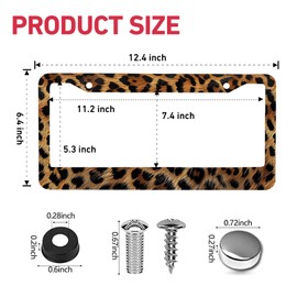 Leopard Cheetah Print License Plate Frame - 2 Packs Universal Stainless Steel Car License Plate Frames Covers Holder Rustproof for Men Women