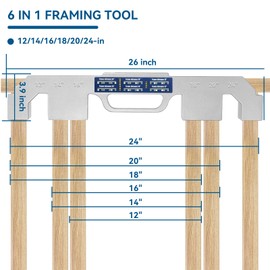 2PCS 6-in-1 Framing Tools, Set – Fits 12/14/ 16/18/20/24 Stud Spacing – Adjustable Cast Aluminum Wood Framing Jig – Heavy-Duty, Rust-Resistant, Portable, Precision Carpenter Jig