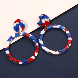 4th of July Earrings for Women Geometry Circle Red White Blue Drop Dangle Earrings Bohemia Tortoise Shell Patriotic Hoop Earrings Mottled Statement American Flag Stud Earrings 4th of July Jewelry