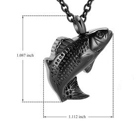 Vjajaly Cremation Jewelry for Ashes Stainless Steel Fish Shape Pendant Memorial Urn Necklace Keepsake Jewelry for Men Women (Black)