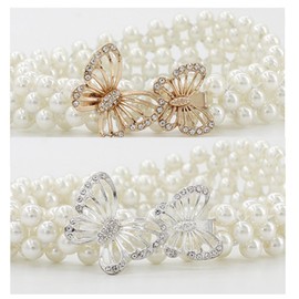 Spldsun Pack of 2 Women's Waist Belts, Waist Belt, Butterfly Elastic Belt for Weddings, Family Parties, Christmas Parties (Gold, Silver), Golden, Syllable