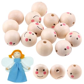 Smile Face Wooden Bead, Wooden Beads with Face Angel, Wooden Beads Round, Creative Round Beads, Wooden Beads Natural 20 mm with Face Charm, DIY Craft Beads for Children, Jewellery (40 Pieces)