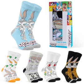 LOONEY TUNES Mens Socks Pack of 5 Crew Socks for Men Teenagers Soft Breathable Work Sports (Grey/Multi, 7.5/11.5)