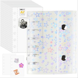 Generic Product Sticker Notebook, Star, A7 Transparent Mini Notebook, 2 Frosted Dividers, 20 Pages, Simple Japanese Type, For Both Classification and Privacy, Clear Card Pockets, Manual Push Activity