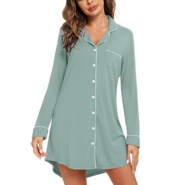 Leikar Maternity Nightgown For Women Nursing Pajamas Long Sleeve Sleepshirt, Long Sleeve-sage, Large