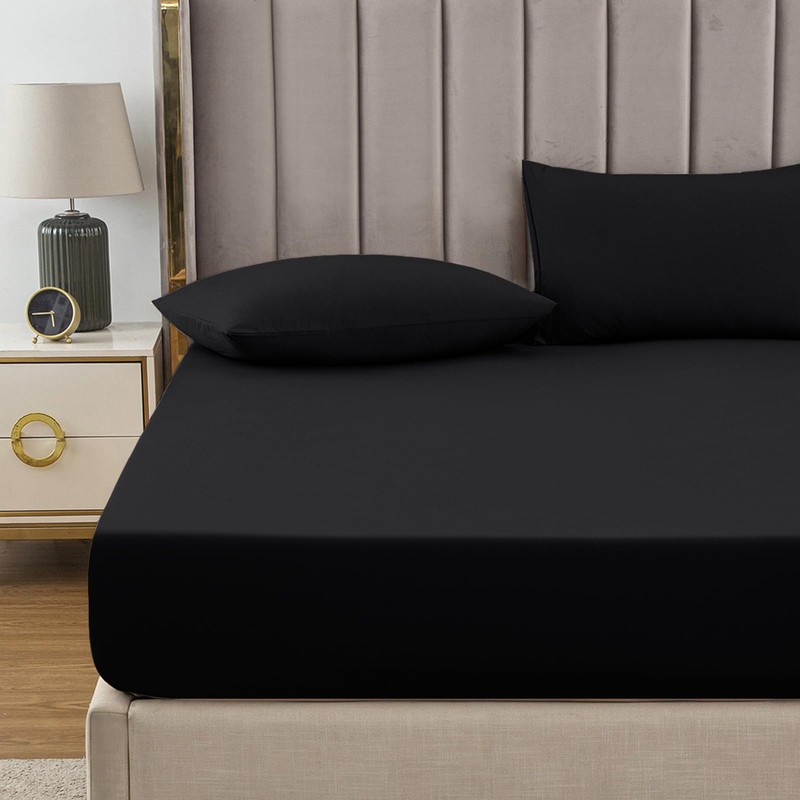 Soifox King Size Fitted Sheet Black - Bed Sheets with
