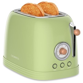 CROWNFUL 2-Slice Toaster, Extra Wide Slots Toaster, Retro Stainless Steel with Bagel, Cancel, Defrost, Reheat Function - Color: Green