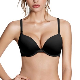 Pushlus Push Up Grueso Acolchado Plunge Underwire Camiseta Sujetador Lift Support Para Mujer Añadir Una Copa 38E Negro