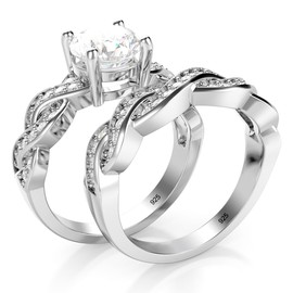 Metal Factory Sz 7 Sterling Silver 925 CZ Cubic Zirconia Infinity Wedding Engagement Ring Set