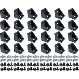 QIJINTRID 24 Sets Black 2020 Aluminum Extrusion Profile Connector,24pcs 2020 Series Corner Brackets,with 48pcs T-Nuts and Screws, for Slot 6mm 20S Extruded Aluminum Profile Accessories
