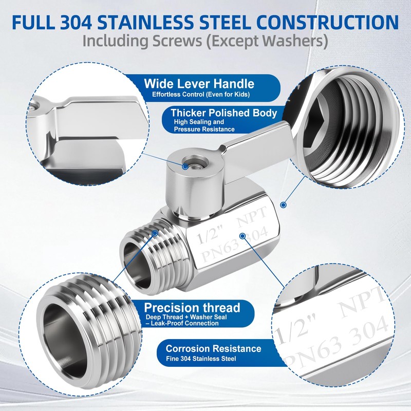 SKLSSVF 2Pcs Shower Head Shut off Valve, 304 Stainless Steel