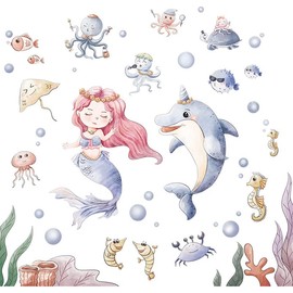 Under The Sea Wall Decals - Ocean Fish Wall Stickers Bathroom Bedroom Nursery Wall Decoration,Sea Animals Wall Stickers (Style 1, 24 * 70CM)