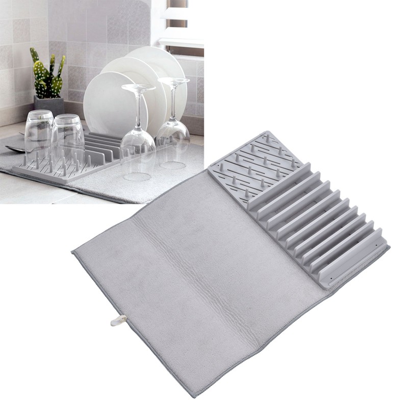 Dish Drying Mat with Rack Water Absorption Folding Design Dish