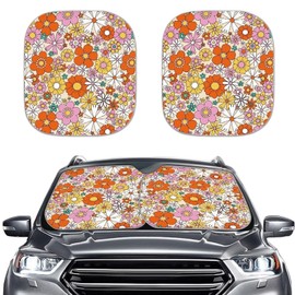 DISNIMO Hippie Floral Car Accessories Set for Cars,SUV,Truck, Cute Sunshade for Cars Windshield,2 Piece Folding Sun Visor Shield Shade,Auto Protection