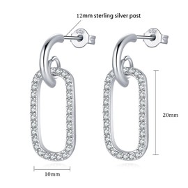 RoseJeopal Sterling silver Dangle Stud Earrings, Silver Stud Earrings for Women, Hypoallergenic Rectangle Hanging Large Earrings Studs, Jewellery Gift for Women Ladies