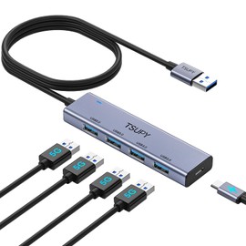 USB 3.0 HUB, TSUPY USB Splitter with 5 USB Ports and 4ft Extended Cable,Ultra-Slim Aluminium Data Hub Multi USB 3.0 Adapter HUB Compatible for Laptop,MacBook,PC, Printer, Mobile HDD and More