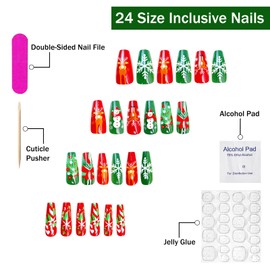 Christmas Press on Nails Medium Square SWEKKE Green Red Fake Nails Winter False Nails with Designs Reindeer Snowman Snowflake Xmas Tree Glossy Glue on Nails Xmas Acrylic Nails for Women Girls 24 Pcs