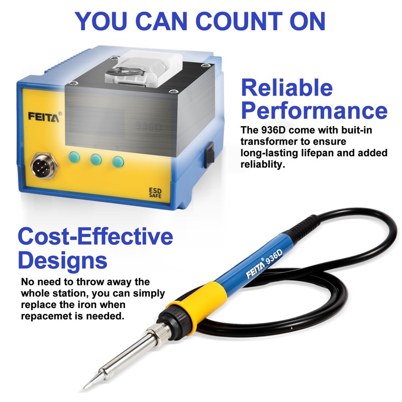 FEITA 936D Digital Soldering Station, 60 Watt Equivalent with Auto