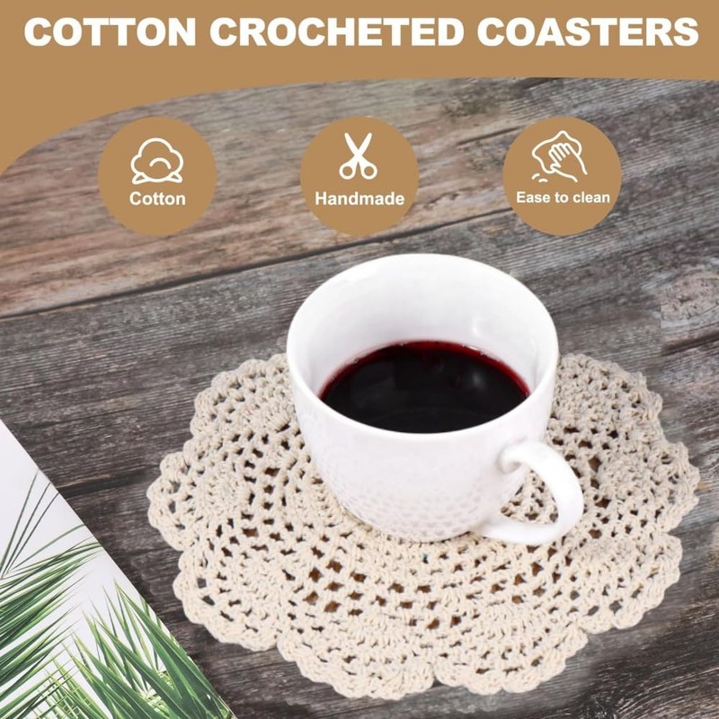 Aernajialin 4 PCS Vintage Crochet Doilies 8 Inches Round Cotton