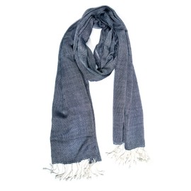 In-Sattva Colors - Grey Textured Solid Handwoven with Fringes Scarf Stole; Gray
