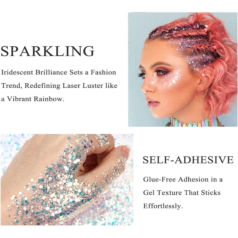 Veroa 5Pcs Face Chunky Glitter Gel,75ml Mermaid Sequins Holographic Glitter