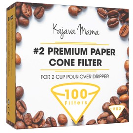 Kajava Mama V02 Premium Paper Cone Filter - 100pc Set of Disposable Filters Designed for 2-Cup Pour Over Dripper - Made of the Finest Wood Pulp - Perfect Drip, Full Flavor, No Coffee-Ground Residue