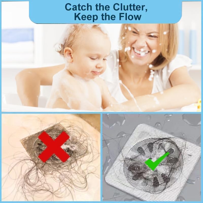 24pcs Disposable Shower Drain Cover 4"x4" Mesh Stickers, Anti-Clog Filter,