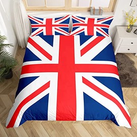 Homemissing Catalonia Union Jack Bedding Set UK Flag Duvet Cover British Flag Comforter Gift for British Comforter Cover Red and Blue Geometric Stripes Double Size With 2 Pillow Case